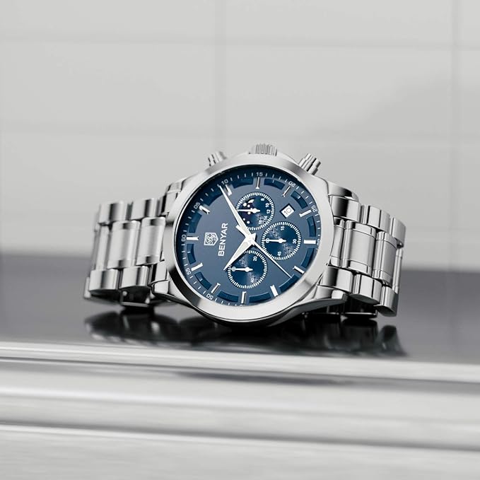 Montre Homme BENYAR – Chronographe Acier Inoxydable Bleu