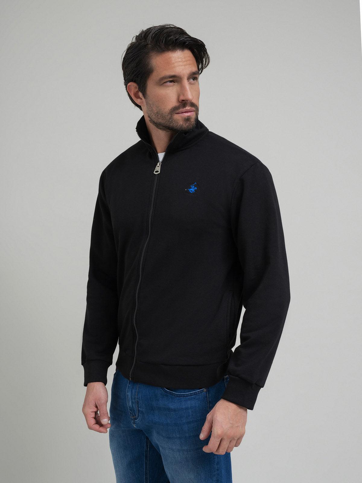 Sweat Zippé Noir à Coupe Polo Élégante (DESTOCKAGE)
