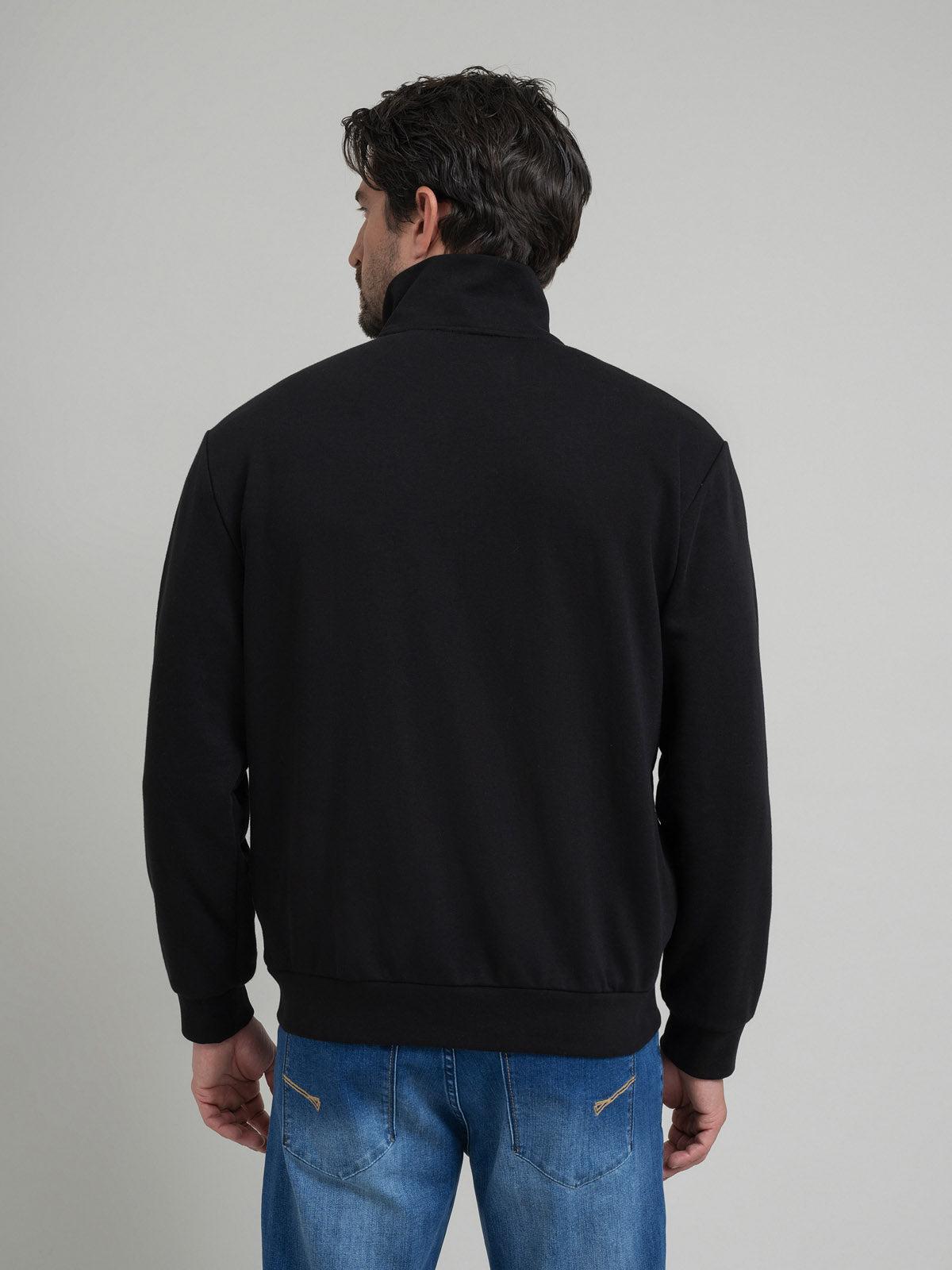 Sweat Zippé Noir à Coupe Polo Élégante (DESTOCKAGE)