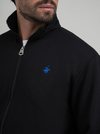 Sweat Zippé Noir à Coupe Polo Élégante (DESTOCKAGE)