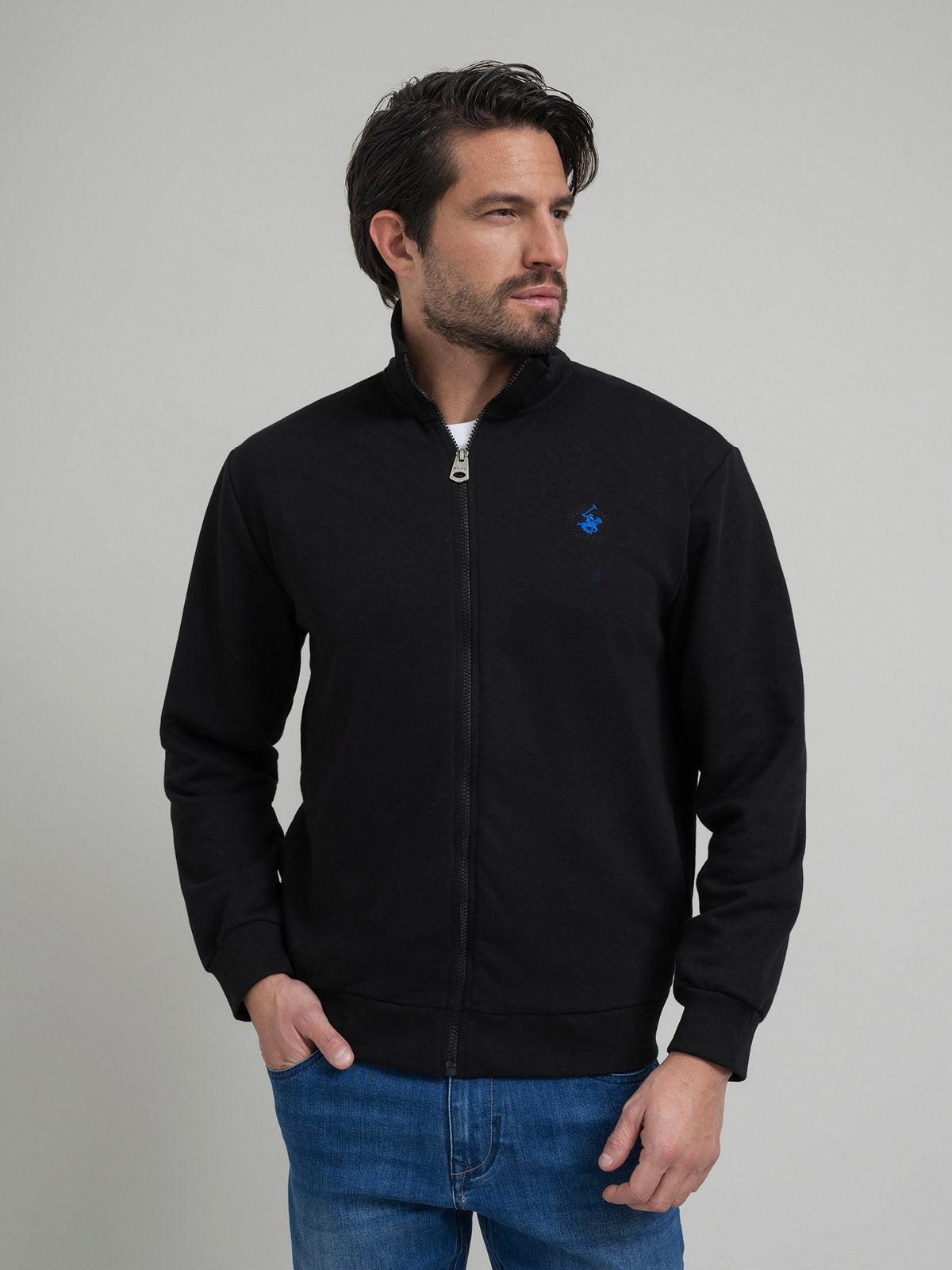 Sweat Zippé Noir à Coupe Polo Élégante (DESTOCKAGE)
