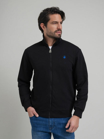 Sweat Zippé Noir à Coupe Polo Élégante (DESTOCKAGE)