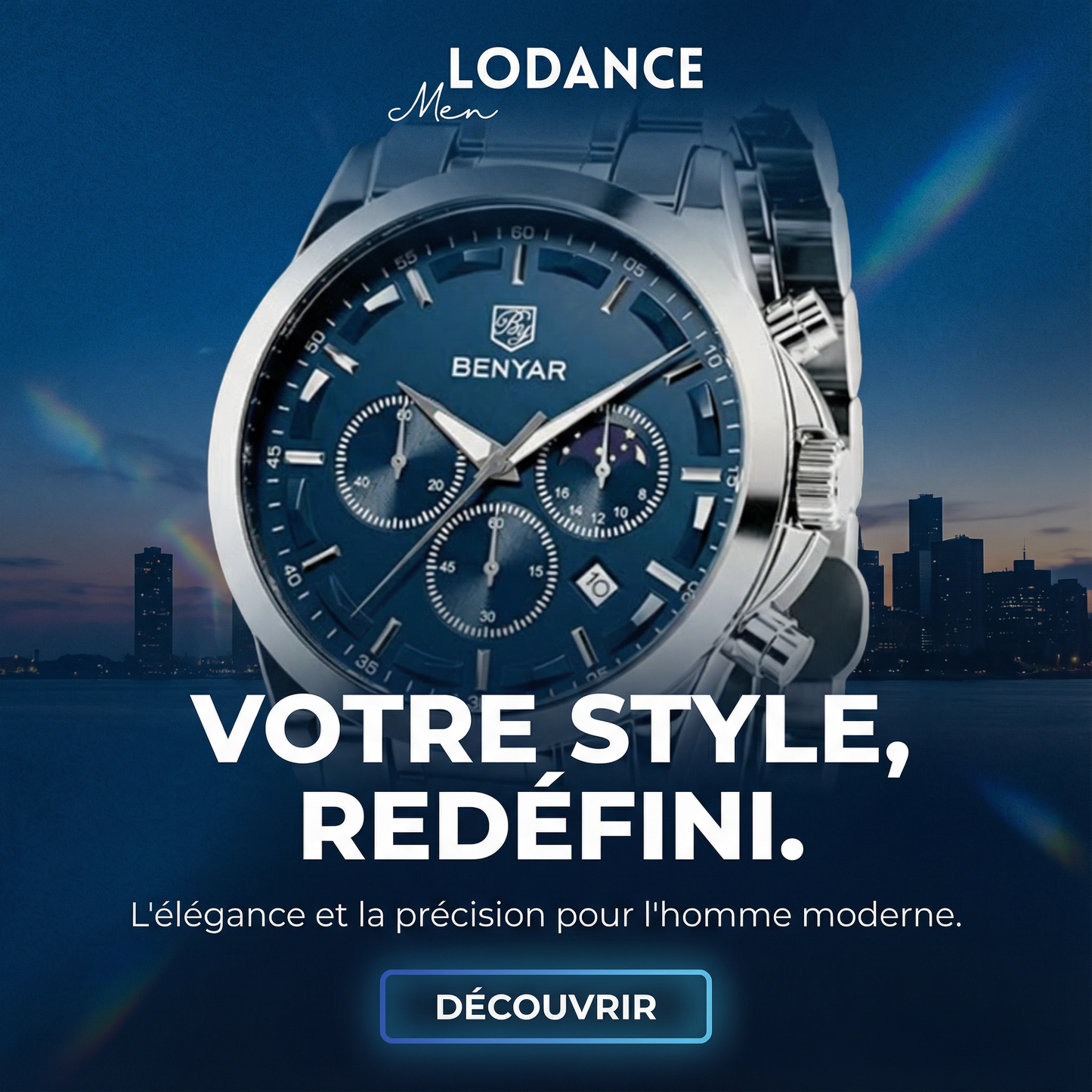 Montre Homme BENYAR – Chronographe Acier Inoxydable Bleu