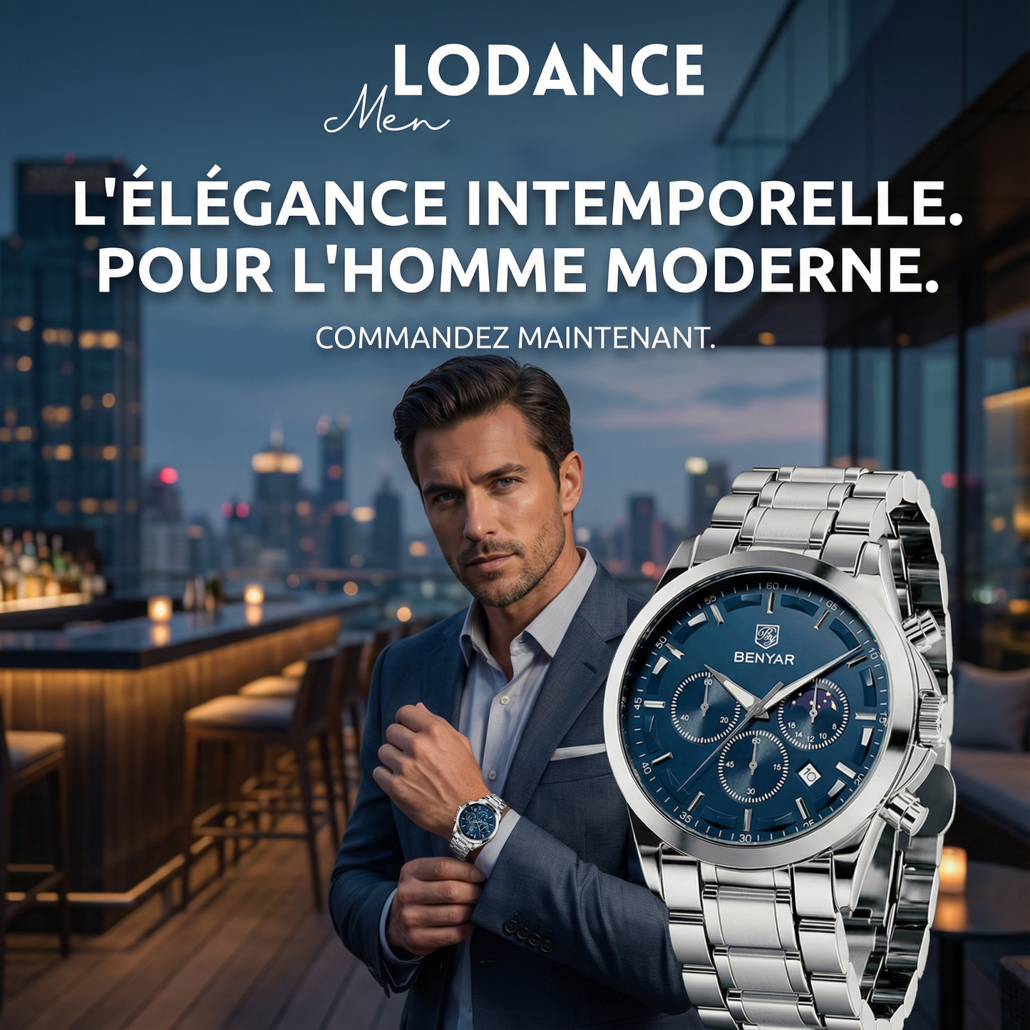 Montre Homme BENYAR – Chronographe Acier Inoxydable Bleu