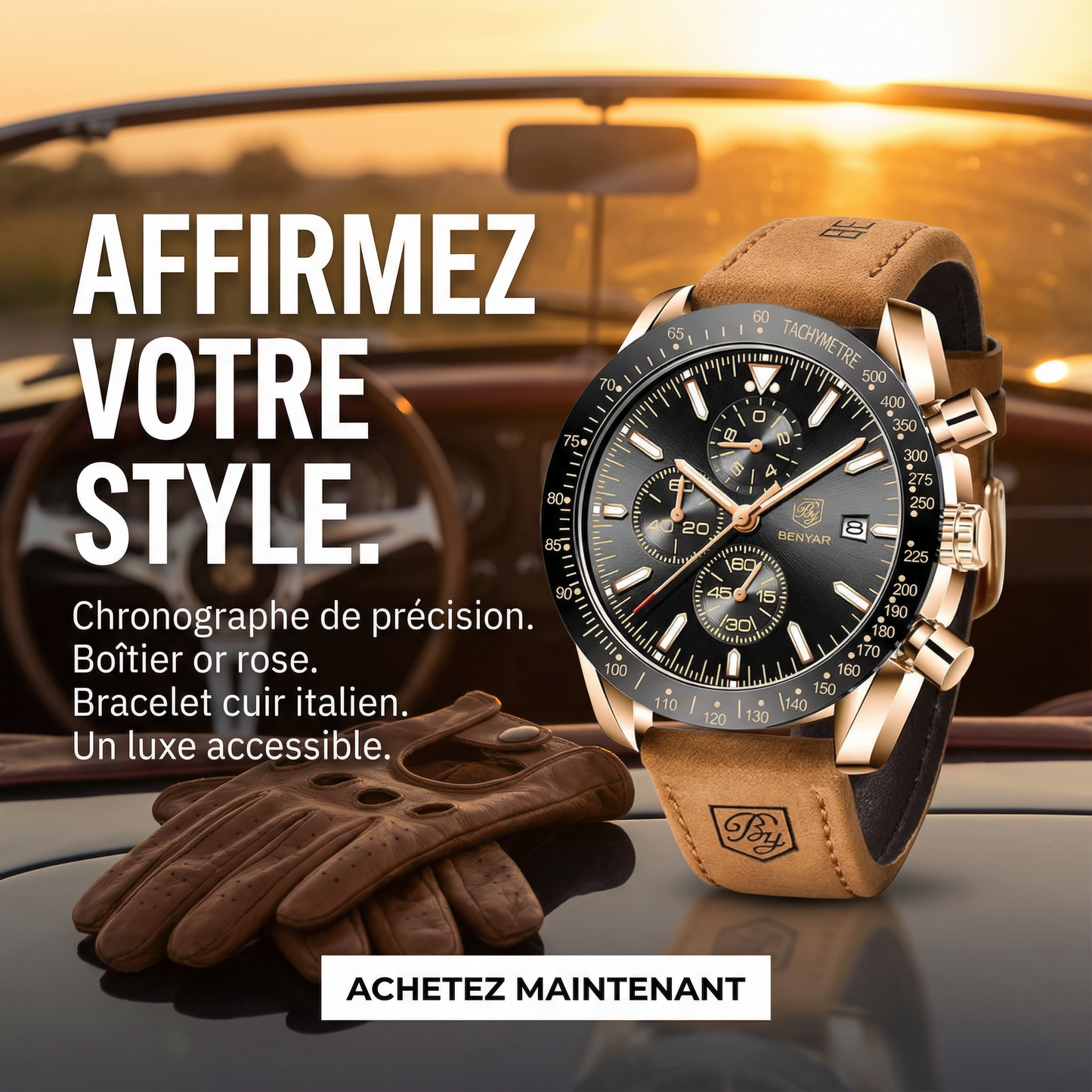 Montre Chronographe Homme BENYAR – Tachymètre & Bracelet Cuir