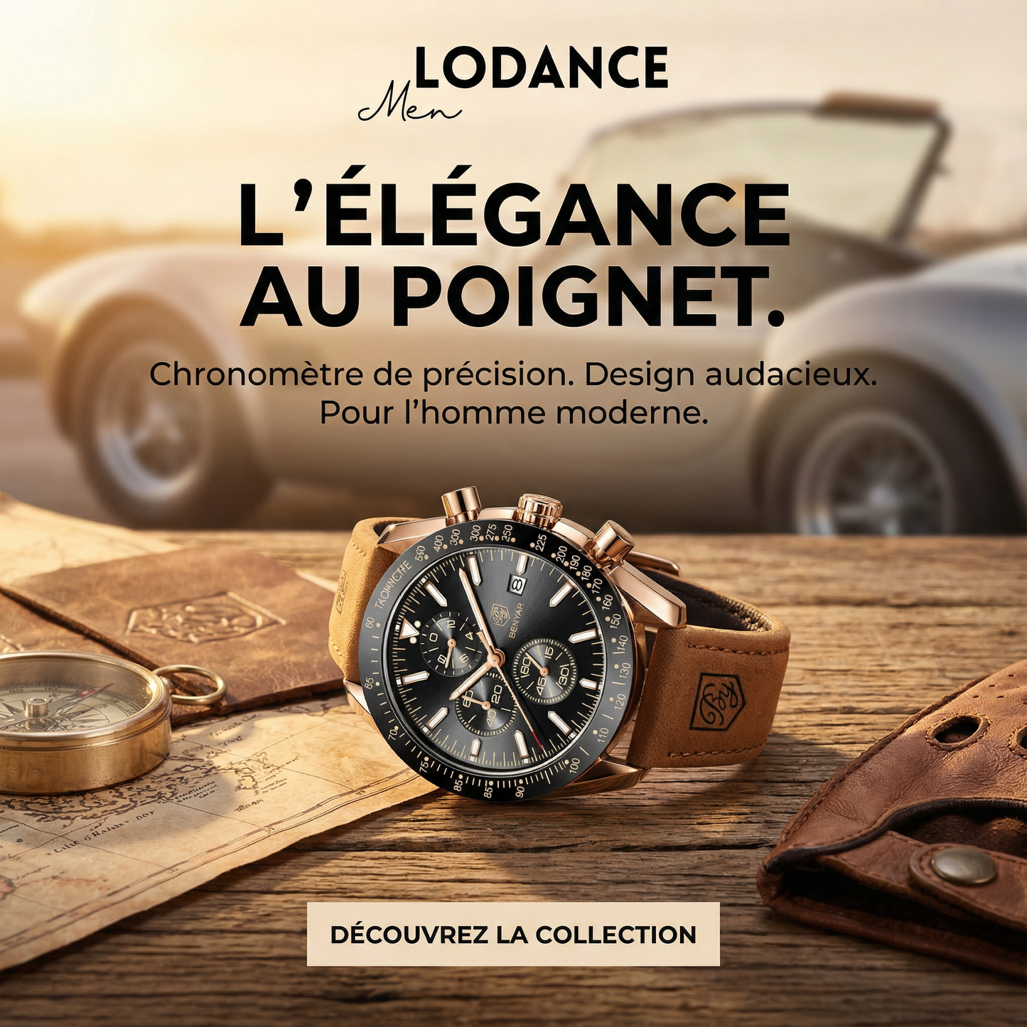 Montre Chronographe Homme BENYAR – Tachymètre & Bracelet Cuir