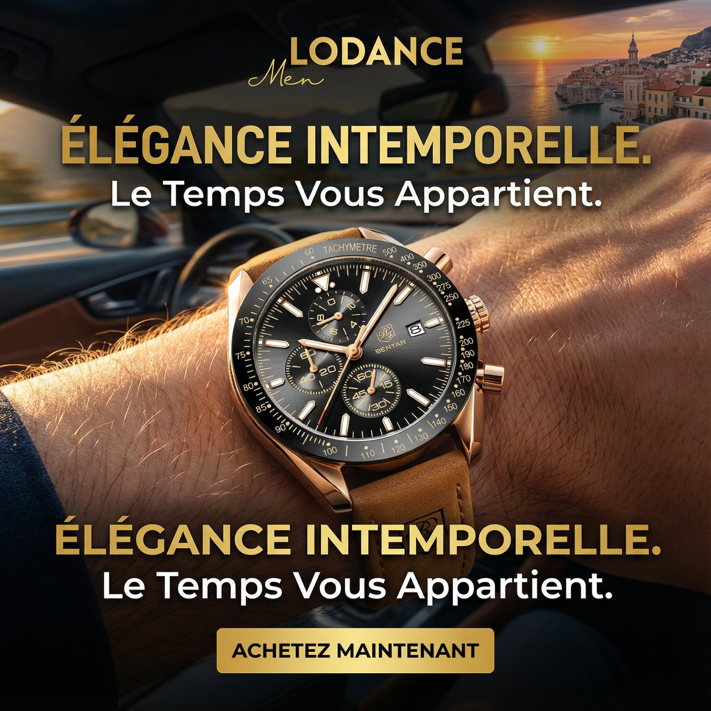 Montre Chronographe Homme BENYAR – Tachymètre & Bracelet Cuir