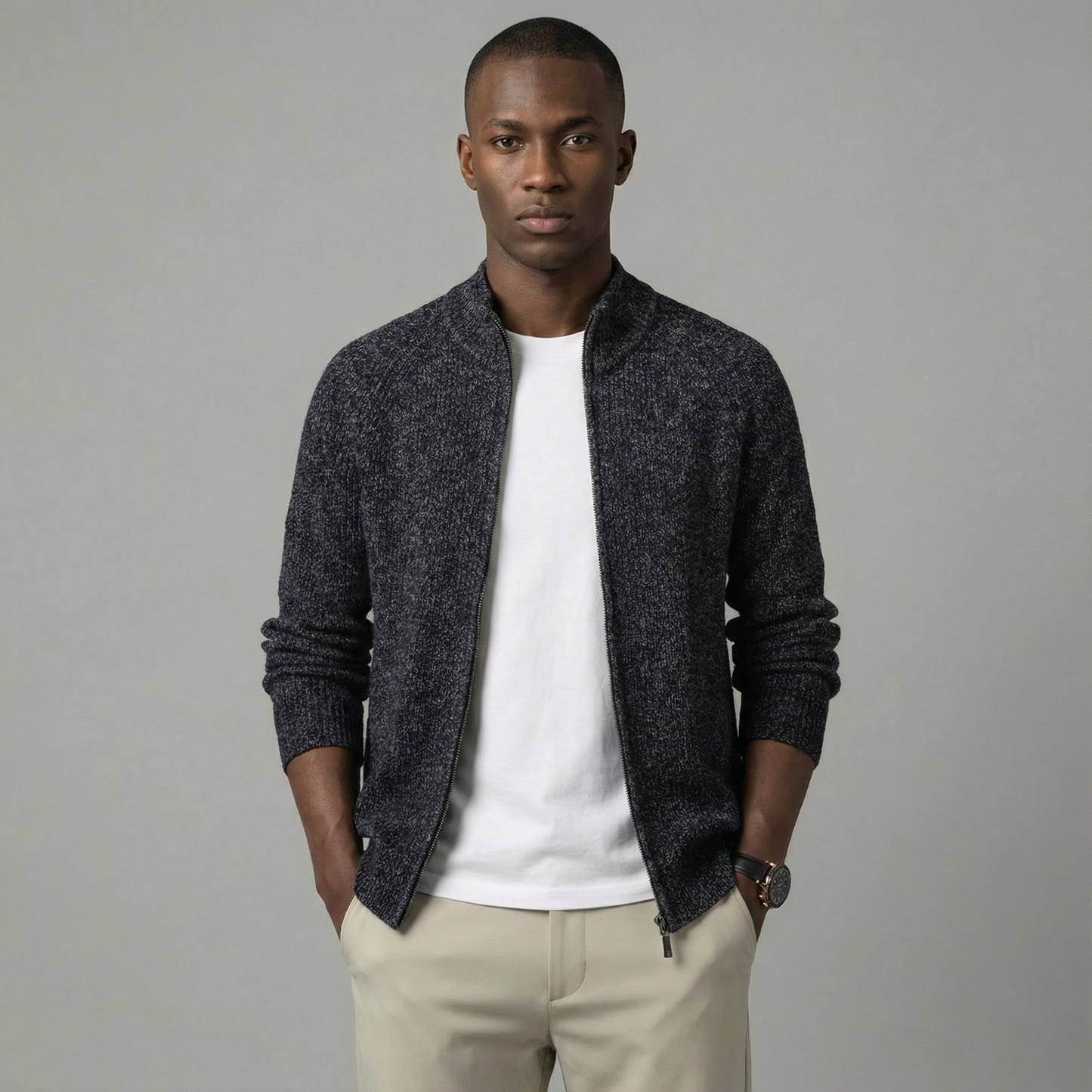 Pull homme Lodance en maille premium – col mi-hauteur zippé